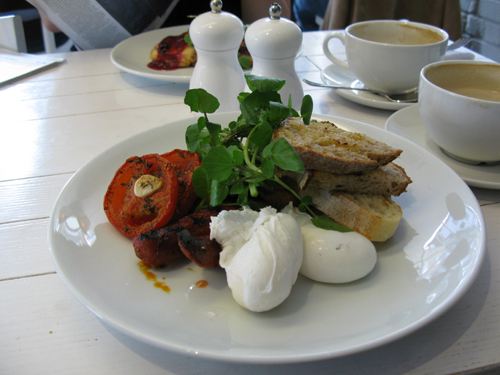 Poached egg with Chorizo and Plantain