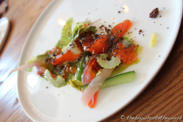 - Cured sea trout with cucumber and ikura