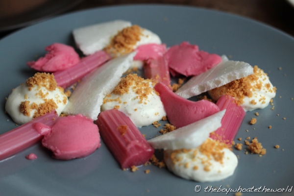 Yorkshire Rhubarb with Buttermilk Mousse and Milk Chips